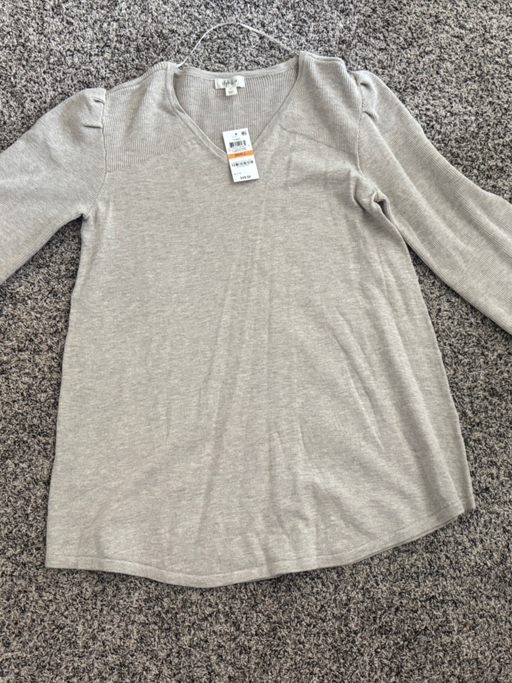 New with Tags - Style & Co. Light Beige V-Neck Long Sleeve Pullover